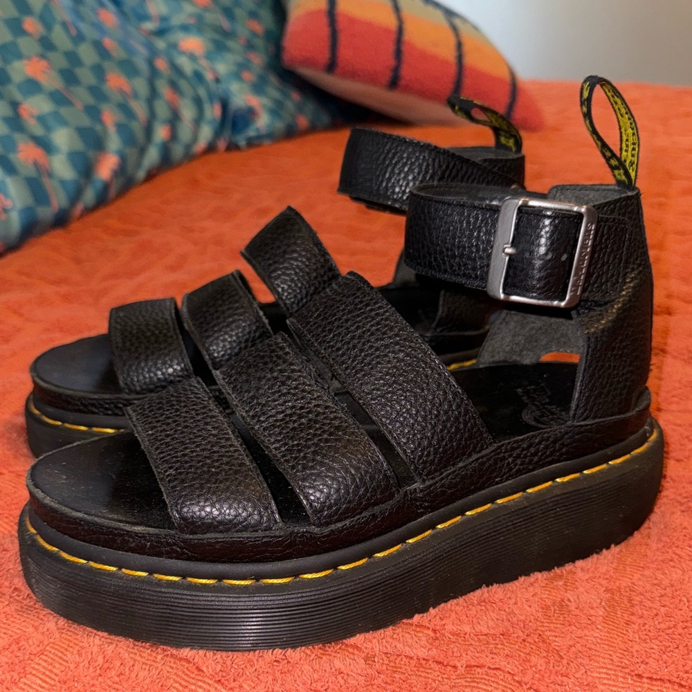Dr Martens Chunky CLARISSA II QUAD Black Leather Sandals Womens Sz 7 UK 5 EU 38